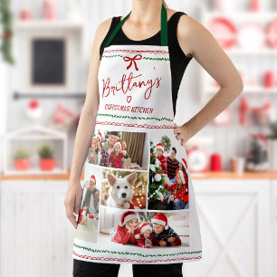 Red Green Christmas Doodles Bow Photo Collage Name Apron