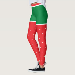 Red Green Christmas Elf White Polka Dots Leggings