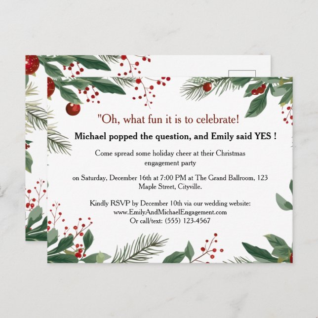 Red & Green Christmas Engagement Party Invitation Postcard (Front/Back)