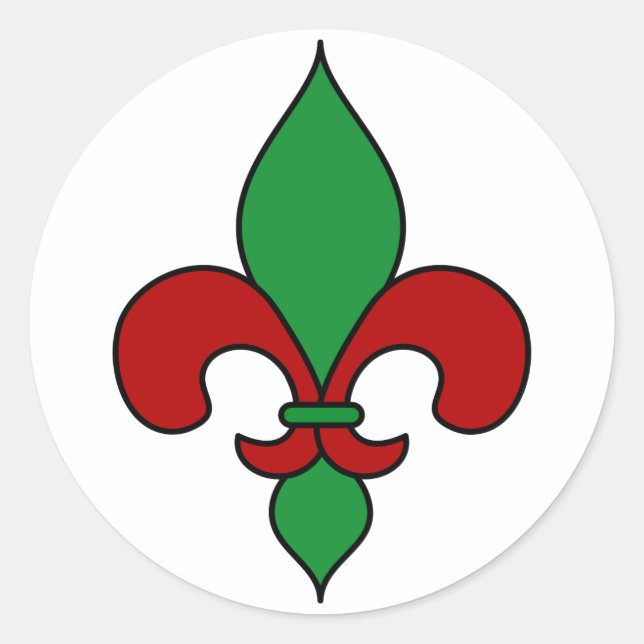 Red Green Christmas Fleur de Lis Classic Round Sticker (Front)