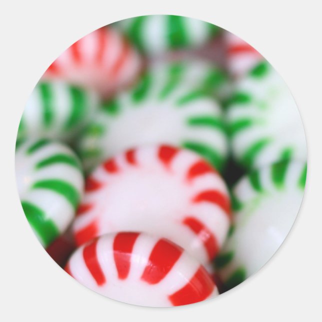 Red & Green Christmas Mints Classic Round Sticker (Front)