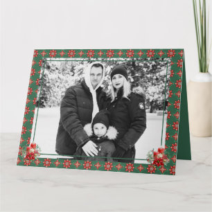 Red Green Christmas One Photo Snowflake Thank You Card