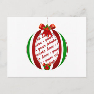 Red & Green Christmas Ornament Photo Frame Holiday Postcard