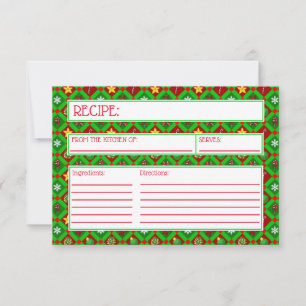 Red Green Christmas Pattern Recipe Card