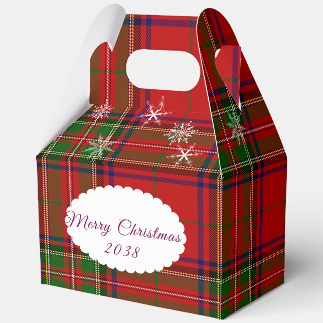 Red & Green Christmas Plaid Lace Snowflakes Favor Box (Back)