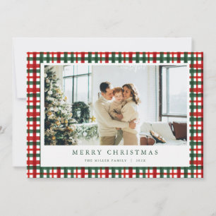 Red Green Christmas Plaid Photo Holiday Card 