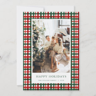 Red Green Christmas Plaid Photo Holiday Card
