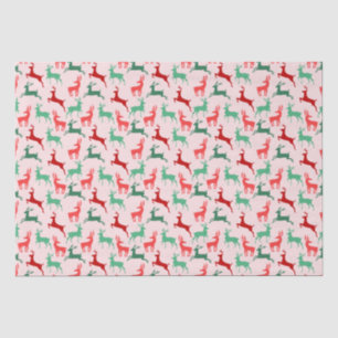 Red Green Christmas Reindeer Pattern Pink Tissue Paper