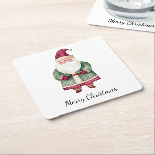 Red Green Christmas Santa Claus Square Paper Coaster