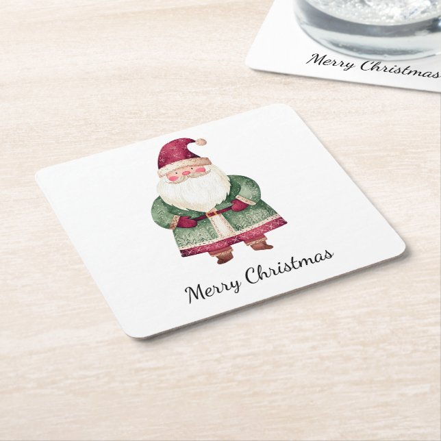 Red Green Christmas Santa Claus Square Paper Coaster (Angled)