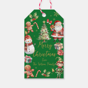 Red Green Christmas Santa Elf Snowman Gingerbread  Gift Tags