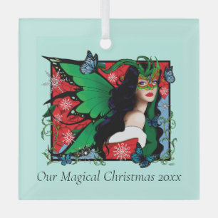 Red Green Christmas Solstice Fairy Glass Ornament