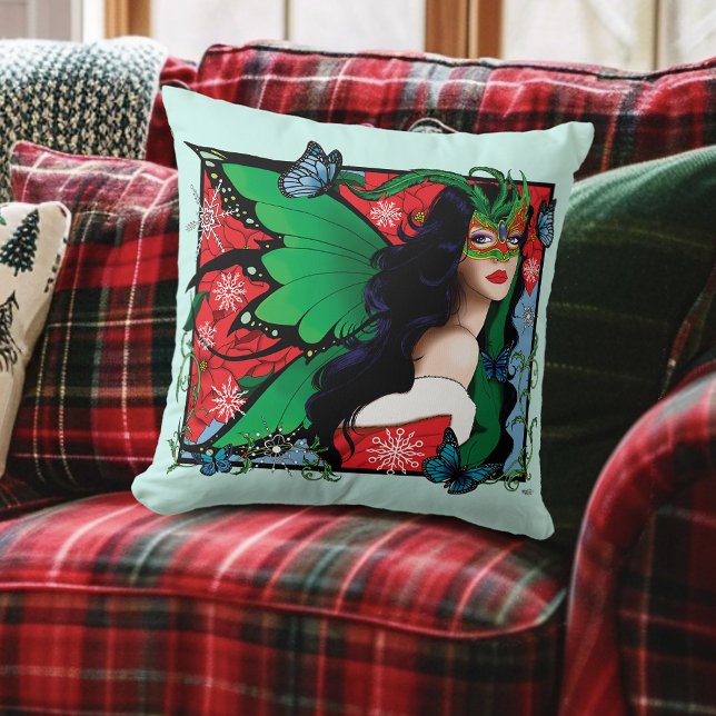 Red Green Christmas Solstice Fairy Throw Pillow (Creator Uploaded)
