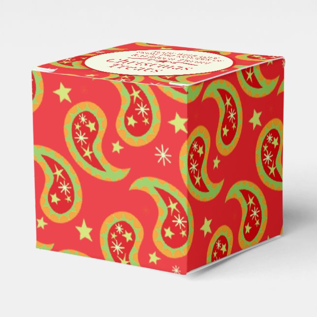 Red green Christmas star paisley gift box (Front Side)
