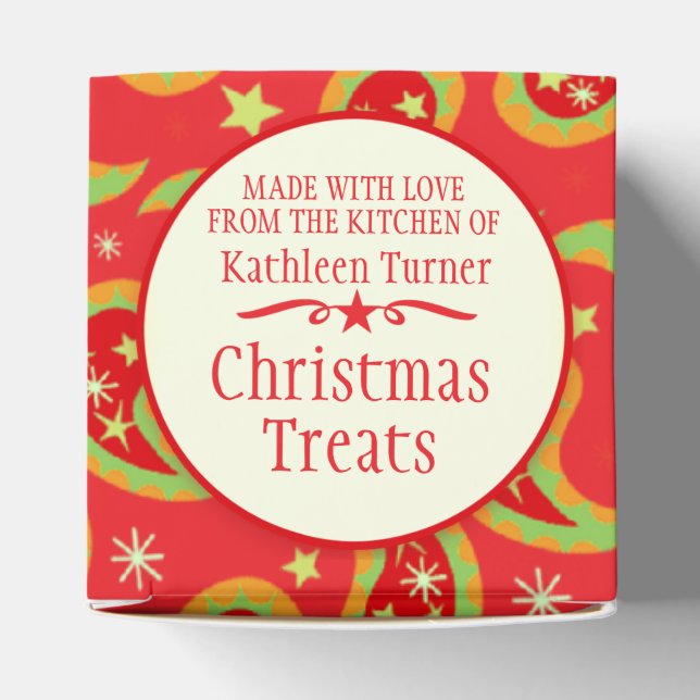 Red green Christmas star paisley gift box (Top)