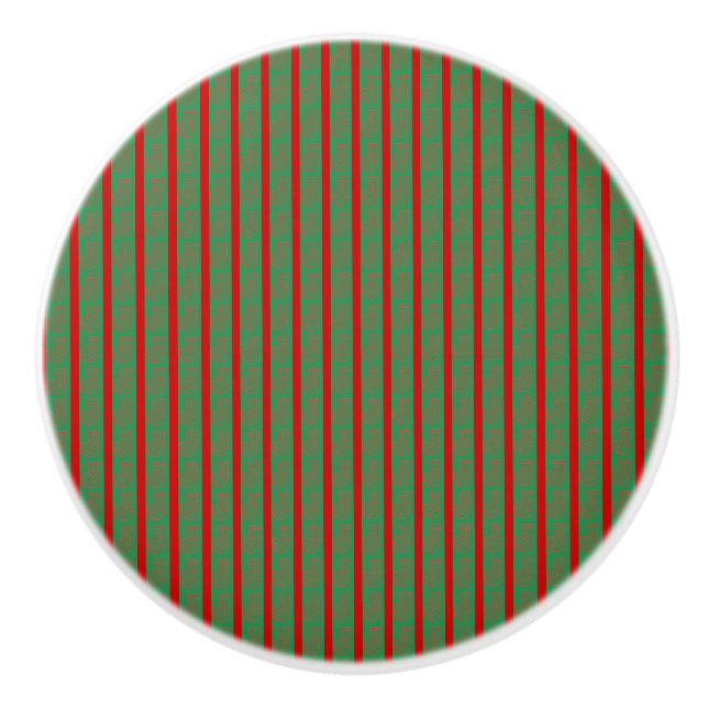 Red Green Christmas Stocking on Green Red Ceramic Knob (Front)