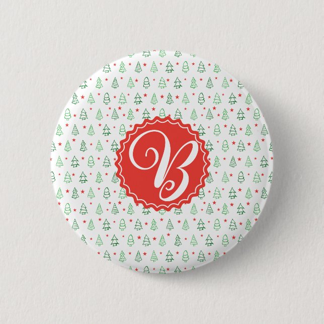Red & Green Christmas tree  2 Inch Round Button (Front)