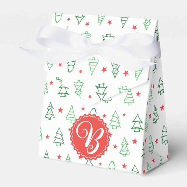 Red & Green Christmas tree  Favor Box (Front Side)