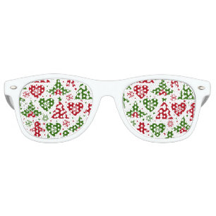 Red & Green Christmas Tree Gingerbread Man Pattern Retro Sunglasses