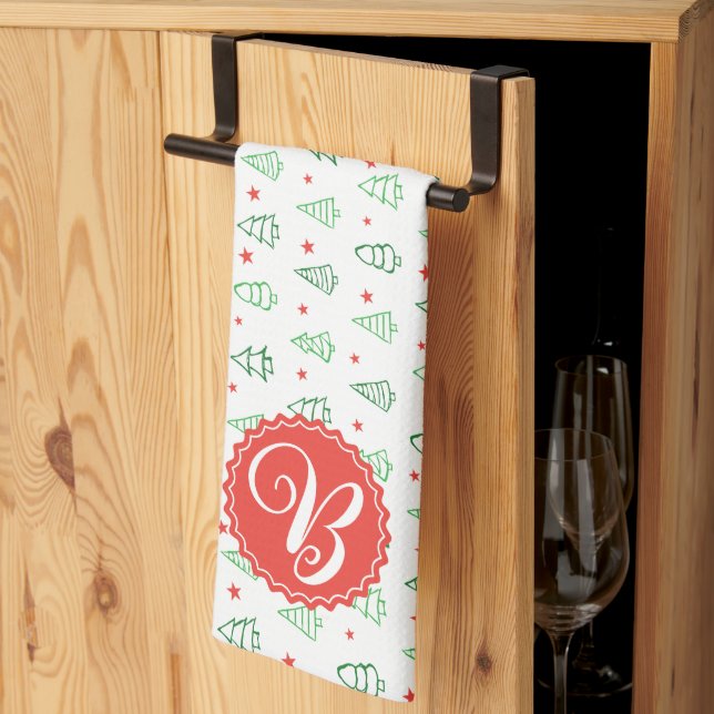 Red & Green Christmas tree  Kitchen Towel (Thirds Fold)