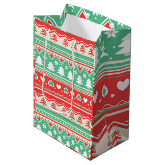 Red & Green Christmas Tree Love  - Festive Holiday Medium Gift Bag