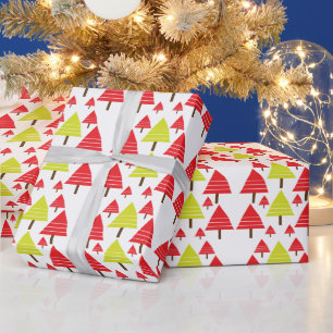 Red Green Christmas Tree Modern Christmas Wrapping Paper