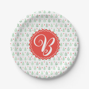 Red & Green Christmas tree  Paper Plate