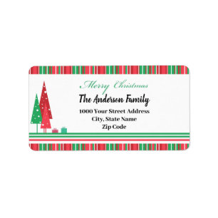 Red Green Christmas Trees Illustration Label