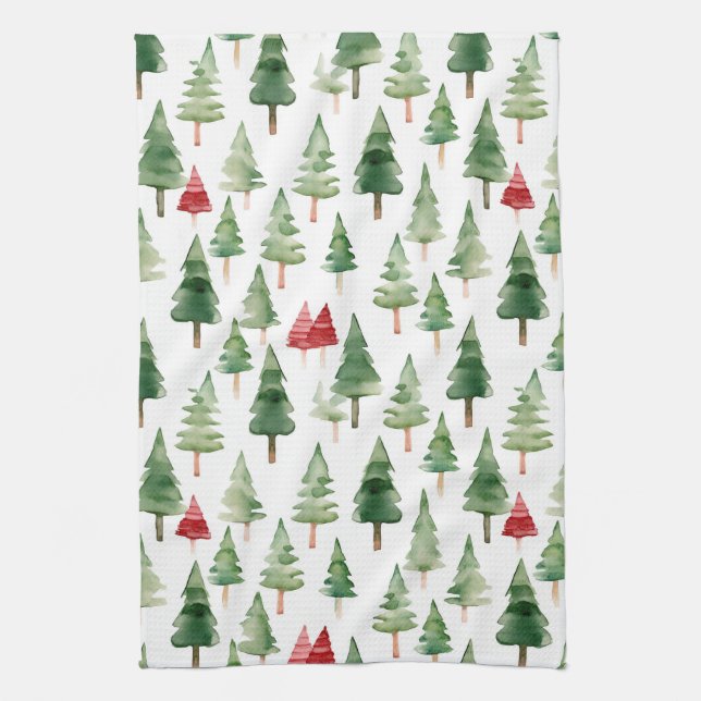 Red Green Christmas Trees Kitchen Towel (Vertical)