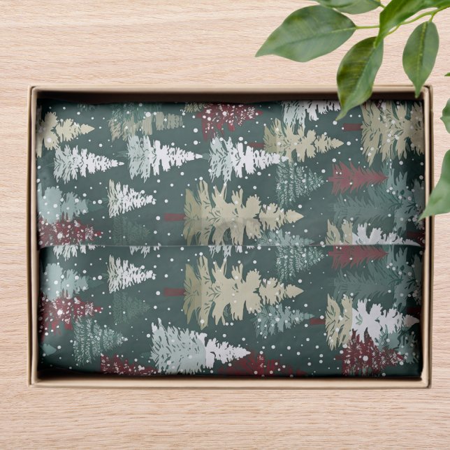 Red Green Christmas Trees Snowflake Pattern Tissue Paper (Creator Uploaded)