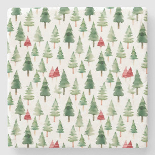 Red Green Christmas Trees Stone Coaster