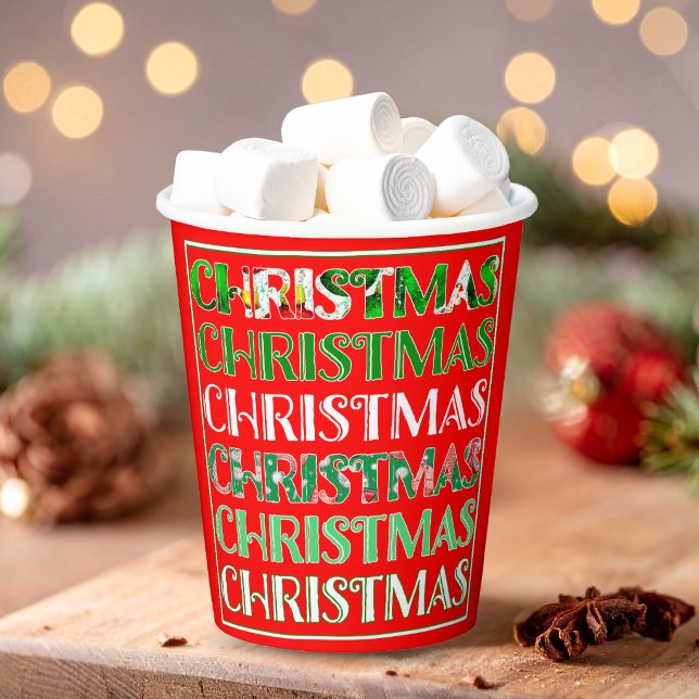 Red Green Christmas Typography Retro Paper Cups (Creator Uploaded)