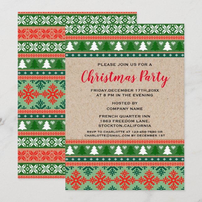 Red Green Christmas Ugly Sweater Corporate Party  Invitation (Front/Back)