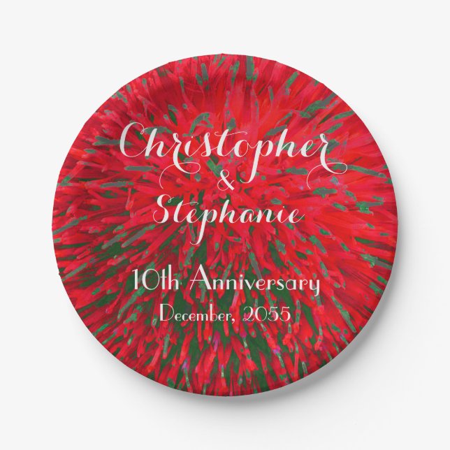 Red Green Christmas Wedding Anniversary Party Paper Plate (Front)