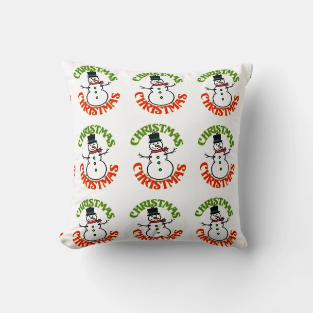 Red Green Christmas White Snowman Throw Pillow (Front)