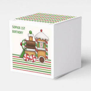 Red Green Chugga Chugga Train 1st Birthday cute Favor Box