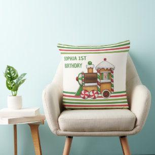 Red Green Chugga Chugga Train 1st Birthday cute  Throw Pillow