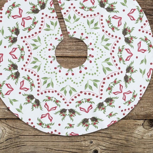Red Green Classic Christmas Pattern Brushed Polyester Tree Skirt (Holiday Christmas red and green pine cones pattern tree skirt)
