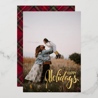 Red & Green Classic Plaid "Christmas Vibes" Custom Foil Holiday Card