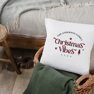 Red & Green Classic Plaid "Christmas Vibes" Custom Throw Pillow