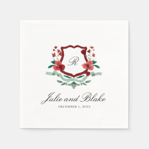 Red & Green Classic Wedding Monogram Crest Napkins