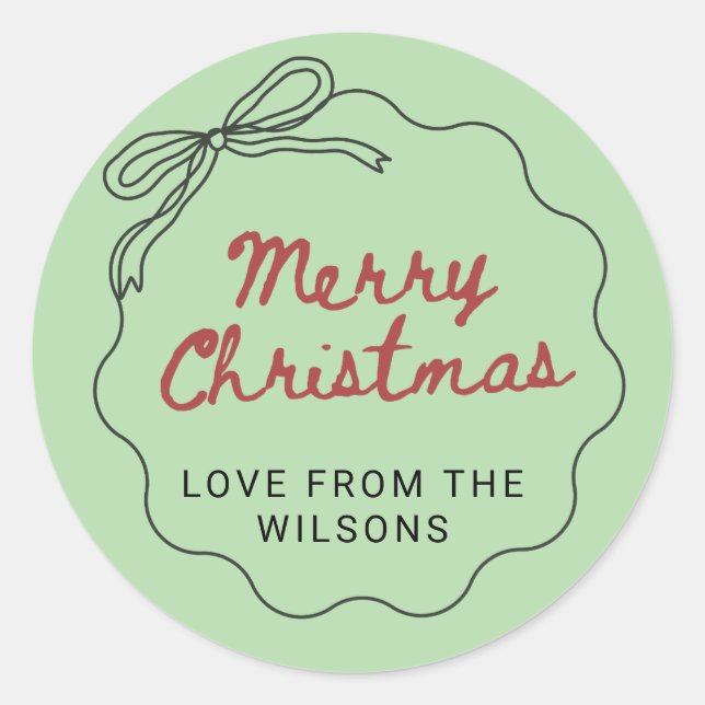 Red Green Coquette Retro Bow Christmas Holiday  Classic Round Sticker (Front)