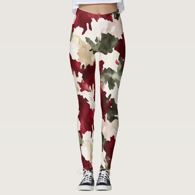 Red Green Cream Camo Leggings (Front)