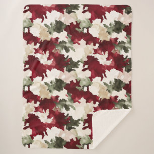 Red Green Cream Camo Sherpa Blanket