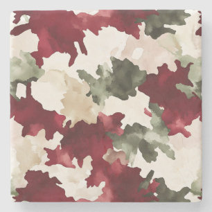 Red Green Cream Camo Stone Coaster