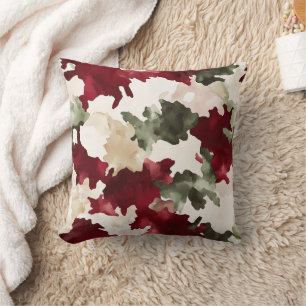 Red Green Cream Camo Throw Pillow