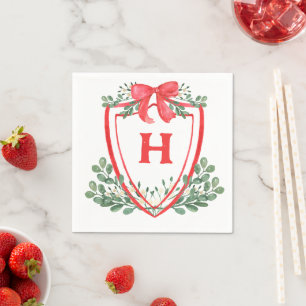 Red Green Crest Monogram Napkin