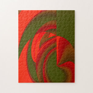 Red & Green Cubist Abstract Jigsaw Puzzle