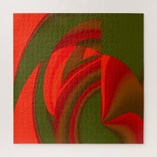 Red & Green Cubist Abstract Jigsaw Puzzle (Vertical)