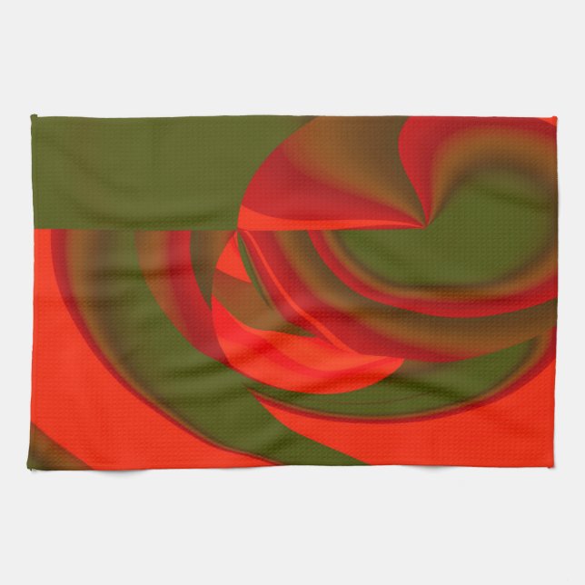 Red & Green Cubist Abstract Kitchen Towel (Horizontal)